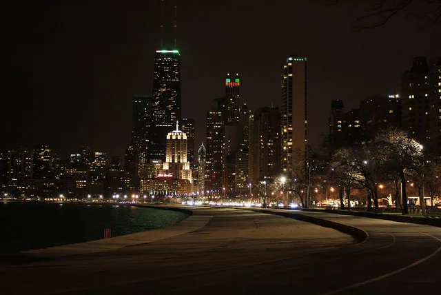 chicago, night view, buildings, architecture, roads, highways, lake michigan, evenings, dark, curved, skyscrapers, cityscape, america, illinois, urban, brown night, brown dark, brown lake, chicago, chicago, chicago, chicago, chicago. Chicago and Denver as bases for accessible Midwest and mountain trips