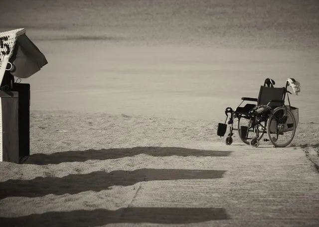 wheelchair, abandoned, mobility, rehabilitation, parked, empty, nobody, monochrome, ill, disability, disabled, nature, beach, sand
