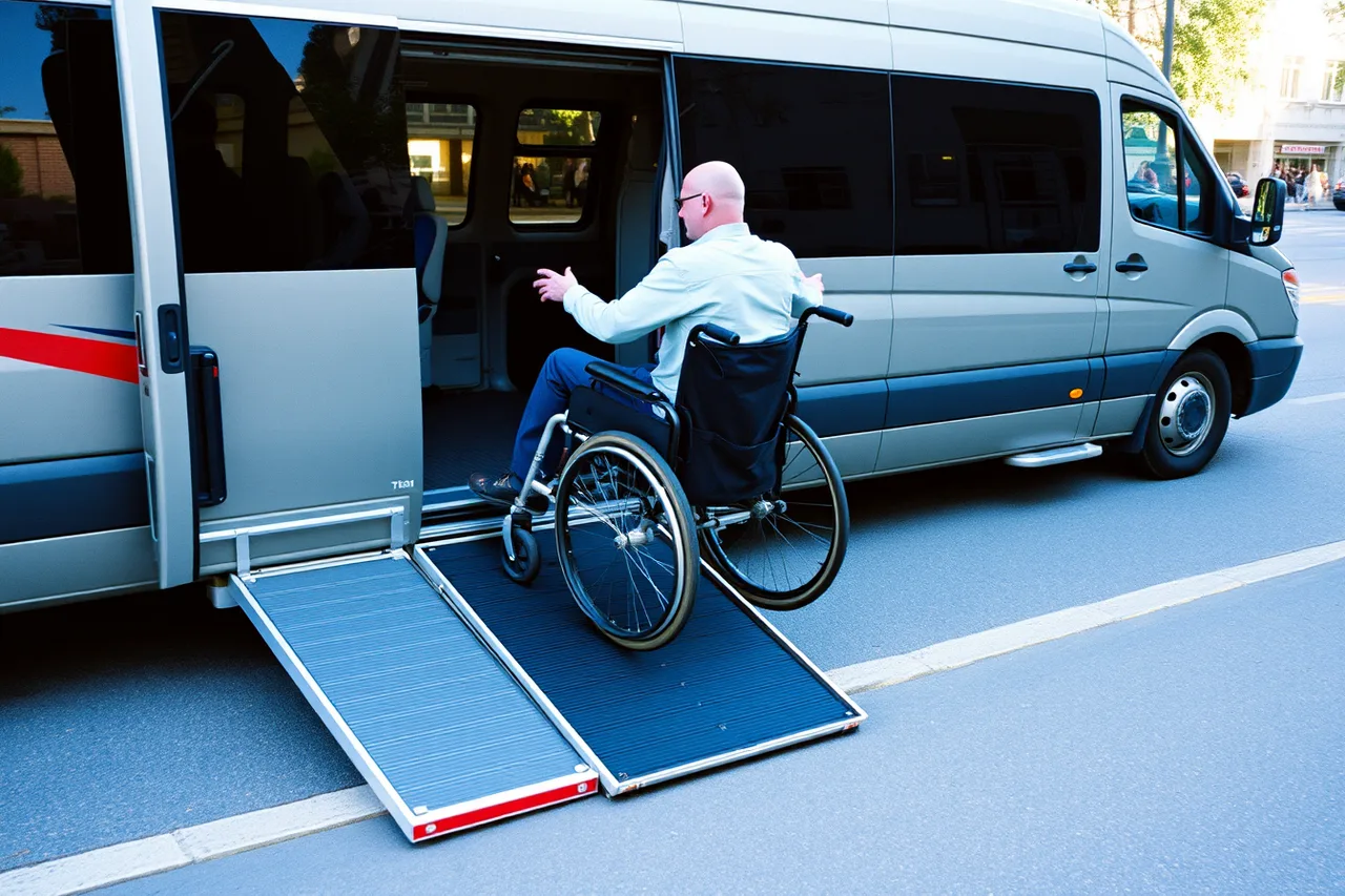 Side ramp deployed from a tour van with a wheelchair boarding (Accessible tour operators: the boundary question that decides who you hire)
