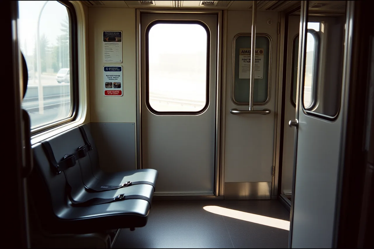 Amtrak rail car wheelchair space with floor tie-down straps and wide aisle (Cross-border accessible travel between the U.S. and Canada explained)