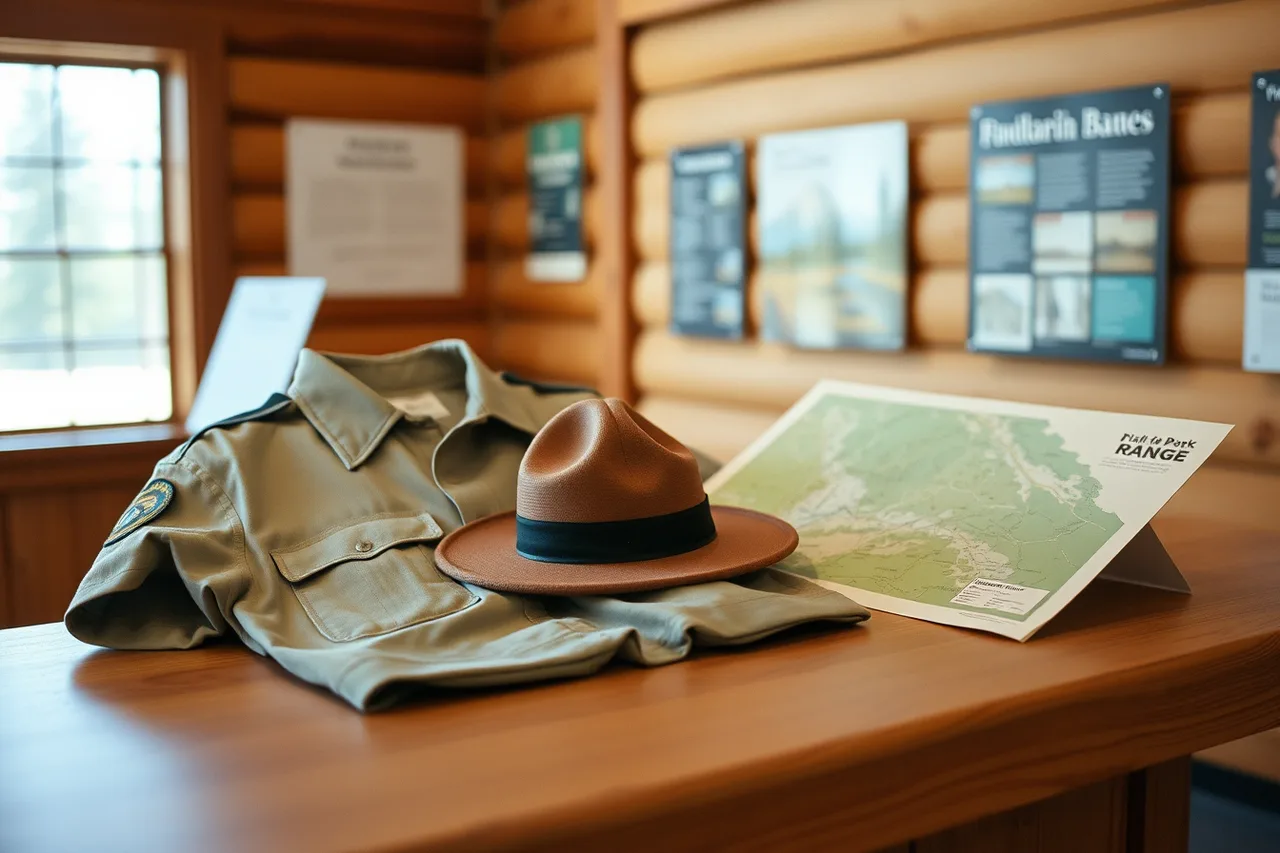 Park ranger pointing at a trail on a map at a visitor center desk (Where accessible weekend guides come from: rangers, not travel agents)