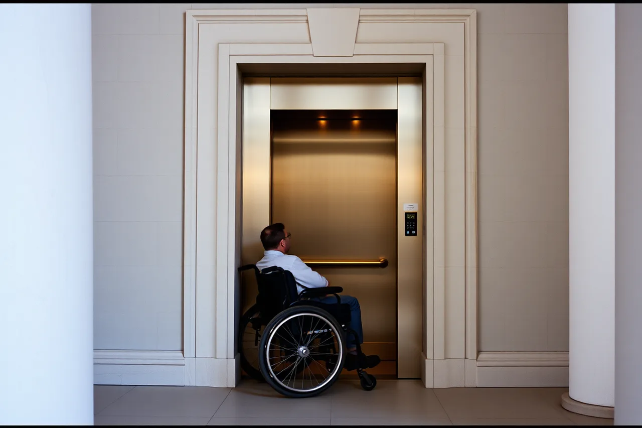 Wheelchair user at the Lincoln Memorial elevator entrance (3 questions that decide an accessible trip in Washington, D.C. and Boston)